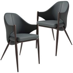 two gray chairs sitting next to each other