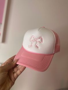 Pink Bow 🎀 Trucker Hat Cute Summer Visor Hat, Adjustable Pink Bucket Hat, Cute Summer Snapback Hat, Summer Pink Hat As A Gift, Pink Adjustable Cap, Adjustable Pink Cap, Spring Gift Hat With Short Brim, Trendy Pink Visor Hat, Cute Adjustable Bucket Hat