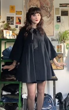 Goth Babydoll Dress, Babydoll Black Dress, Dress Alternative Outfit, Light Goth Aesthetic, Black Babydoll Dress Outfit, Gothic 60s, Babydoll Dress Aesthetic, Diy Babydoll Dress, Babydoll Goth