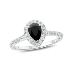 a pear shaped black and white diamond ring