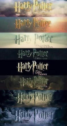 the harry potter font styles are all in different colors and sizes, including black, white, blue, green, yellow