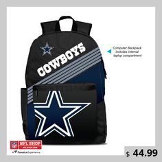 Keep essential items close at hand in this Dallas Cowboys Ultimate Fan backpack from MOJO. It features a handy water bottle holder, zippered pocket on the outside for easy access and an interior pocket designed specifically for safely storing a laptop. Adjustable straps also make carrying around this Dallas Cowboys backpack more comfortable. Dallas Cowboys Bottle Opener, Dallas Cowboys Fitted Hats, Dallas Cowboys Phone Case, Dallas Cowboys Gear, Computer Backpack, Water Bottle Holders, Bottle Holders, Dallas Cowboys, Zipper Pocket