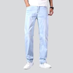 Introducing the 2023 Spring-Summer Collection: straight-fit casual jeans for men that embody established style with a modern twist. Featuring a elevated-waist. sanded finish and zipper & button closure. these jeans make the perfect statement piece for any causal outfit.Distinctive Features: Classic Style: A classic look with modern elements for the stylish gentleman. Sanded Finish: A smoothed wash for a unique. casual yet sophisticated look. Straight Fit: A sleek. simple fit that hugs your figur Slim Fit Straight Leg Summer Jeans, Straight Five Pockets Summer Pants, Summer Straight Pants With Five Pockets, Modern Straight Hem Summer Jeans, Casual Jeans With Standard Cut Leg For Summer, Casual Summer Jeans With Standard Cut Leg, Straight Jeans For Summer, Casual Jeans For Summer, Straight Five-pocket Jeans For Summer