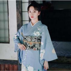 Light Blue Kimono | Eiyo Kimono Blue Kimono Outfit, Light Blue Kimono, Kimono Aesthetic, Human Pose, Oc Clothes, Pretty Kimonos, Kimono Traditional, Japanese Traditional Clothing, Cute Kimonos