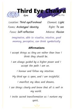 How To Heal Third Eye Chakra, 3rd Eye Chakra Affirmations, Throat Chakra Journaling Prompts, Overactive Third Eye Chakra, Chakra Locations, Third Eye Chakra Affirmation, 3rd Eye Chakra, Chakra Health