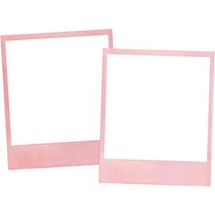 two pink frames sitting next to each other on a white surface with one empty photo in the middle