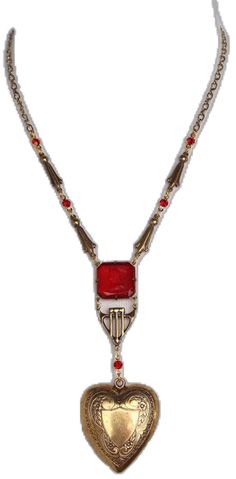 Elegant Vintage Jewelry For Valentine's Day, Victorian Medallion Necklace For Valentine's Day, Antique Necklace With Vintage Charm For Valentine's Day, Antique Medallion Necklace For Valentine's Day, Red Locket Necklace For Formal Occasions, Formal Vintage Charm Jewelry For Valentine's Day, Vintage Charm Jewelry For Valentine's Day Formal, Vintage Formal Necklace With Rectangular Pendant, Vintage Jewelry With Rectangular Pendant For Formal Occasions