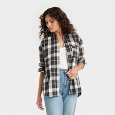 This Long-Sleeve Flannel Button-Down Shirt From Universal Thread Fashioned In An Oversized Fit Makes A Cozy And Comfortable Pick For Relaxed Daytime Wear. It Features A Pointed Collared Neckline With A Button-Front Design And A Chest Patch Pocket For Classic Style. Wear Alone Or Unbuttoned Over A T-Shirt With Jeans, Leggings, And Ankle Pants To Suit A Range Of Occasions. Yb18 T Shirt With Jeans, Long Sleeve Flannel, Jeans Leggings, Universal Thread, Ankle Pants, Front Design, Patch Pocket, Women Long Sleeve, Button Downs