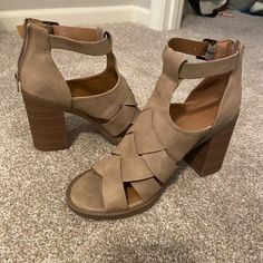 Only Worn Once - Basically Brand New! From Target Strappy Chunky Heels, Shoes Brown, Universal Thread, Tan Brown, Chunky Heels, Shoes Women Heels, Shoes Heels, Target, Thread