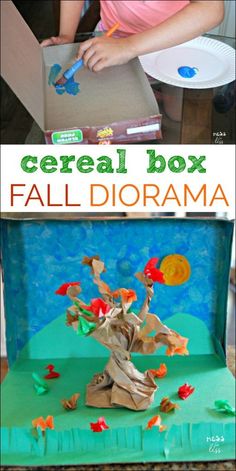 the cereal box fall diorama is an easy and fun activity for kids