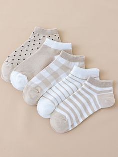 5pairs Polka Dot & Striped Print Ankle Socks Multicolor    Fabric Striped    Women Socks & Hosiery, size features are:Bust: ,Length: ,Sleeve Length: Cute Socks For Women, Cute Socks Ankle, Shein Socks, Cute Ankle Socks, Short Socks Women, Aesthetic Socks, Pretty Socks, Ladies Socks, Womens Socks