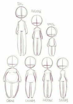 an image of how to draw people from different angles and body shapes, with the words average