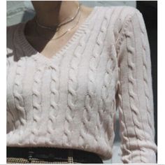 Brandy Melville V-Neck Cable Knit Sweater In Light Pink. A Classic V-Neck And Cable Knit Construction Give This Slouchy Sweater A Relaxed, Weekend Vibe. Keep It Easy Going In A Cozy Pullover Sweater. - Cotton Blend - V- Neckline - Long Sleeves - Pullover Style - This Knit Material Offers A Moderate Stretch - One Size (Xs-M In My Opinion) Cable Sweater Pattern, Light Pink Sweaters, Brandy Melville Sweaters, Slouchy Sweater, Cozy Pullover, Cable Sweater, Cable Knit Sweater, Easy Going, Sweater Pattern