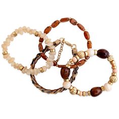 The Devonnie Stacked Bracelet by Myra presents a wonderful array of hues and textures... with gold tone beads accenting beads of natural stone and leather. Easy and fun to wear, whatever your mood – boho, eclectic casual or even a bit dressy. Material: GLASS, ACRYLIC, IRON, LEATHER Dimensions: 2.5" diameter Gold Beaded Bracelets With Natural Stones For Festivals, Brown Natural Stone Beaded Bracelets For Beach, Brown Beaded Bracelets With Natural Stones For Beach, Brown Natural Stones Beaded Bracelets For Beach, Bohemian Beige Bracelet For Festivals, Hippie Brown Bracelet With Colorful Beads, Bohemian Beige Bracelets With Round Beads, Hippie Bracelet With Colorful Beads, Gold Bohemian Braided Bracelets For Everyday