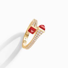 Cleo Diamond Slim Ring Marli New York Yellow Red Coral 4.5 Luxury Ruby Jewelry With Pave Setting, Luxury Ruby Ring With Vvs Clarity, Luxury Ruby Ring With Pave Setting, Luxury Red Ring With Pave Setting, Luxury Ruby And Diamond Ring In Yellow Gold, Luxury Ruby Ring With Diamonds, Luxury Ruby Rings With Diamond Accents, Luxury Ruby Diamond Ring With Pave Setting, Luxury Diamond Ruby Ring