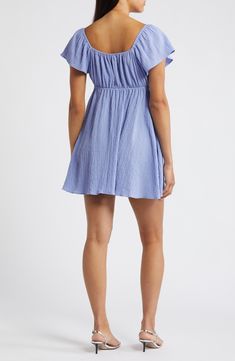 A crinkled texture lends throw-on-and-go ease to this darling dress designed with an Empire waist. 31" length (size Medium) Sweetheart neck Unlined Short sleeves 50% polyester, 48% rayon, 2% elastane Hand wash, line dry Imported Vacation Mini Dress With Gathered Neckline, Beach Dresses With Crinkle Texture And Short Sleeves, Beach Dresses With Crinkle Texture, Short Sleeve Crinkle Texture Beach Dress, Summer Dresses With Crinkle Texture And Flowy Fit, Summer Flowy Dress With Crinkle Texture, Flowy Summer Dress With Crinkle Texture, Chic Crinkle Texture Dresses For Vacation, Flowy Crinkle Texture Summer Dress