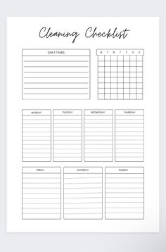 the printable cleaning checklist is shown in black and white, with lined lines