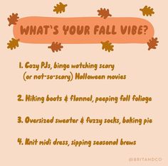 what's your fall vibe? poster with an orange banner and leaves on it