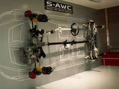 the wall is made up of many different types of machines and parts that are connected to each other