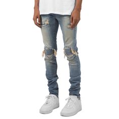 These jeans feature a unique high street wash that creates a cool, faded look. The distressed detailing adds a touch of edginess to the design, making it perfect for anyone who loves to make a statement with their fashion choices. The stacked fit of these jeans is both trendy and flattering, creating a slimming effect that elongates your legs. Features: -80% Cotton, 20% Spandex -Mid-rise Waist -Premium denim fabric -Pre-made holes -Distressed details -Regular Fit -High Street Style