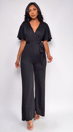 Bombay Black V Neck Jumpsuit Stretch V-neck Jumpsuits And Rompers In Solid Color, Stretch V-neck Jumpsuit In Solid Color, Stretch Solid Color V-neck Jumpsuits And Rompers, Stretch V-neck Jumpsuit With Solid Color, Elegant Stretch Jumpsuits And Rompers In Solid Color, Elegant Stretch Jumpsuits And Rompers For Fall, Non-stretch V-neck Jumpsuits And Rompers For Night Out, V-neck Non-stretch Jumpsuits And Rompers For Night Out, Non-stretch V-neck Jumpsuit For Night Out