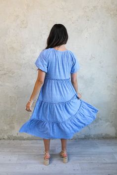 Serena modest midi dress in light blue-NEW – JanieLanie Modest Flowy Tiered Dress With Ruffle Hem, Modest Flowy Tiered Dress, Modest Midi Dress With Tiered Ruffle Hem, Blue Casual Flowy Tiered Dress, Modest Midi Dress With Ruffle Hem And Tiered Skirt, Modest Tiered Dress With Ruffle Hem, Casual Light Blue Midi Dress With Ruffles, Casual Blue Flowy Tiered Dress, Casual Blue Tiered Dress With Loose Fit