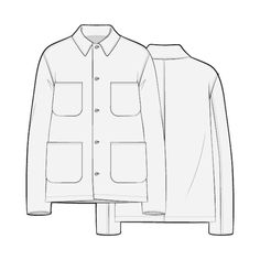 a white jacket with two pockets on the front and one in the back, drawn by hand