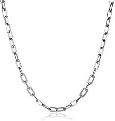 a long silver chain with links on it's sides and an oval link at the end