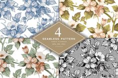 four seamless patterns with flowers and leaves