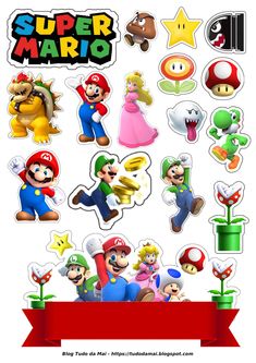 the mario stickers are all different colors and sizes