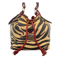 1990s Vintage Dooney And Bourke Zebra Print Genuine Leather Drawstring Purse-Brass Hardware-Top Handle-Shoulder Bag-Vintage Women Wear-Purse. This Is An Original Dooney And Bourke Bucket Drawstring Shoulder Bag. The Top Handle Is Adjustable And Allows The Purse To Used As A Shoulder Bag. The Strap And The Drawstring Is A Rusk Color Red. The Interior Compartment Has One Zipper Pocket And One Small Slip Pocket. All Hardware Is Brass. Measurements: Length: 10.5" Height: 10" Depth: 5" Material: Leather Color: Black, Beige And Rusk Condition: Good Vintage Vintage Dooney And Bourke, Drawstring Shoulder Bag, Drawstring Purse, Dooney And Bourke, Dooney & Bourke Bags, Vintage Women, Bag Vintage, Dooney & Bourke, Brass Hardware