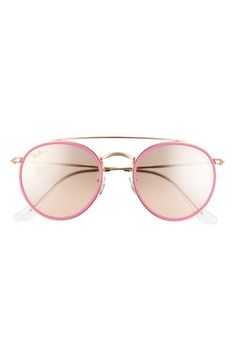 Rounded lenses update the classic aviator silhouette of retro-chic sunglasses that serve as an eclectic addition to your everyday style. 51mm lens width; 22mm bridge width; 145mm temple length 100% UV protection Metal Made in Italy Ray-Ban style number: RB3647N Retro Aviator Sunglasses With Gradient Lenses For Spring, Pink Metal Frame Sunglasses For Summer, Summer Pink Sunglasses With Metal Frame, Retro Polarized Aviator Sunglasses For Spring, Retro Aviator Sunglasses With Polarized Lenses For Spring, Classic Spring Aviator Sunglasses With Polarized Lenses, Classic Pink Sunglasses With Mirrored Lenses, Classic Aviator Sunglasses For Spring, Pink Round Frame Polarized Sunglasses