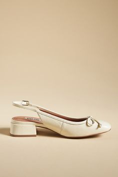 Leather upper, insole Rubber sole Slip-on styling Imported | Suzy Slingback Heels by Bibi Lou in White, Women's, Size: 37 , Leather/Rubberat Anthropologie Wide Calf Cowgirl Boots, White Block Heels, Outfits Sommer, Slingback Heels, Shoe Inspo, White Pumps, Aesthetic Shoes, White Heels, Wide Boots