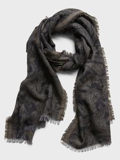 Wool-Cotton Paisley Scarf | Banana Republic Winter Pashmina Scarf With Paisley Print, Fall Pashmina Scarf With Paisley Print, Winter Paisley Print Pashmina Scarf, Winter Paisley Print Pashmina Scarves, Paisley Scarf, Paisley Scarves, Scarf Poncho, Cotton Scarf, Work Wardrobe