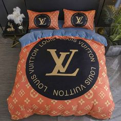 louis vuitton bedding set in orange and blue