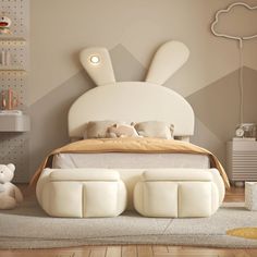 Featured with cartoon ears headboard, this platform bed adds simple and cute feel to your room. Comes with a LED light, this bed brings convenience to your colorful nightlife. The whole construction is made of solid wood and MDF, so it's designed for long-term use. The height of the bed head can be adjusted by 5cm, which will make it more suitable for your leaning. Color: Beige | Zoomie Kids Aliciah Bed Upholstered / Velvet, Solid Wood in Brown | 55.5 H x 44.1 W x 77.6 D in | Wayfair Kids Platform Bed, Kids Beds With Storage, Kids Bed Frames, Cartoon Ears, Shaped Headboard, Headboard With Lights, Bed Platform, Twin Platform Bed, Velvet Headboard