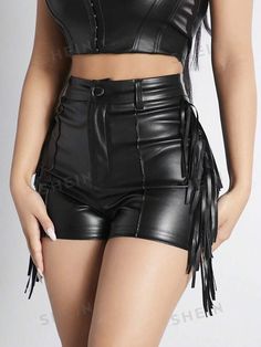 Fitted Party Shorts, Fitted Party Shorts For Fall, Fall Party Fitted Shorts, Trendy Party Shorts For Fall, Trendy Fall Party Shorts, Punk High-waisted Party Bottoms, Black Punk Club Shorts, High Waist Punk Style Party Bottoms, Black Punk Shorts For Club