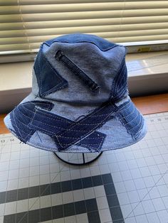 Handmade reversible denim hats. Adult size perfect for all seasons. Adjustable Pre-washed Bucket Hat, Denim Blue Hat With Curved Brim, Blue Reversible Brimmed Hat, Casual Pre-washed Bucket Hat With Curved Brim, Denim Blue Cotton Bucket Hat With Curved Brim, One Size Fits Most Brimmed Denim Blue Hat, Denim Blue Brimmed Hat, One Size Fits Most, Blue Reversible Bucket Hat, Spring Denim Flat Brim Hat