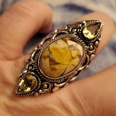 Brand New Handmade Brecciated Mookaite And Citrine Silver Statement Ring. Size 9 925 Stamped New To Poshmark? Use Referral Code Kimberlyn222 To Receive $10. Unique Multi-stone Yellow Jewelry, Unique Yellow Multi-stone Jewelry, Bohemian Yellow Round Rings, Unique Handmade Yellow Rings, Collectible Bohemian Amber Jewelry, Silver Bohemian Citrine Rings, Silver Bohemian Citrine Jewelry, Bohemian Silver Citrine Jewelry, Yellow Citrine Cabochon Jewelry