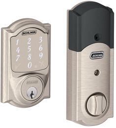 an electronic door lock with the number one on it's front and side panel