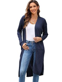 Women's long sleeve cardigan sweater Loose fit for ultimate comfort Buttonless design for a sleek look Made from high-quality Acrylic fabric Solid color pattern for versatility Medium thickness perfect for layering Pullover style for easy wear Long length at 80cm for added coverage Elevate your everyday style with this knitted jacket that combines fashion and functionality. Whether you're running errands or lounging at home, this cardigan sweater is a must-have in your wardrobe. Its loose fit an Long Sleeve Fall Sweater With Pockets, Long Sleeve Sweater With Pockets For Fall, Trendy Long Sleeve Cardigan, Soft Knit Outerwear With Relaxed Fit And Long Sleeve, Relaxed Fit Soft Knit Outerwear With Long Sleeves, Knit Long Sleeve Cardigan With Pockets, Stretch Knit Long Sleeve Outerwear, Stretch Knit Outerwear With Long Sleeves, Cozy Long Sleeve Solid Color Cardigan