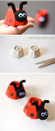 the ladybug craft is made with toilet paper and glue it's ready to fly