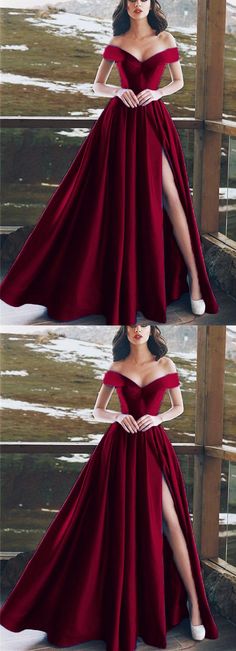 Burgundy Satin V-neck Long Prom Dresses Leg Split Evening Gowns P3101 Neha Khan, Purple Evening Gown, Elegant Hijab, Dress India, Benefit Hoola, Prom Couples, Hoola Bronzer, V Neck Prom Dresses, Purple Prom Dress