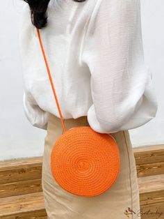 BirdinBag - Compact Circular Straw Bag - Contemporary Minimalist Style Crochet Pouch, Straw Handbags, Contemporary Minimalist, Shein Style, Minimalist Style, Bag Pattern, Minimalist Fashion, Orange Black, Orange Color