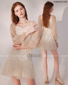 10% off now|Free shipping world-wide. Champagne Sequined Short Tulle Hoco Dress with Long Sleeves at GemGrace. Click to learn our pro custom-made service for wedding dress, formal dress. View #SpecialOccasionDresses for more ideas. Tulle Hoco Dress, Long Sparkly Dresses, Trendy Dress Styles, Sparkly Dresses, Champagne Dress, Hoco Dress, Cheap Homecoming Dresses, Homecoming Dresses Long, Short Homecoming Dress