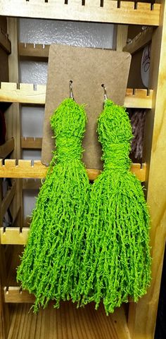 "Lime Green Scrubby Yarn \"Pierced or Clip On\" Tassel Earrings. Multiple Sizes Available. Small, Medium, Large. Get ready for Spring! These are perfect for all summer attire! Light weight. This pair measures 5 1/2 inches in length." Yarn Tassel Earrings, Clip On Tassel Earrings, Scrubby Yarn, Yarn Tassel, Earrings Multiple, Summer Attire, Lily Rose, Tassel Earrings, Clip On