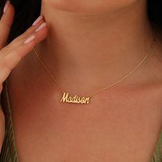 "Name Plate Necklace, 14K Solid Gold Name Necklace, Gothic Name Necklace, Baby Name Necklace, 40th Birthday Gifts for Women, Gifts for Her -------------------------------------- With its minimalist and elegant design, this name necklace is the perfect necklace for you and your loved ones. The quality of this necklace will make you not take it off for a long time while making your loved ones always remember you. As Pragma Jewelry family, our goal is hidden in our name.\" Pragma\" means committed love, and our goal is the commit our love to  you and your loved ones. -------------------------------------- *  Material: High-Quality Solid 925 Sterling Silver and 14K Solid Gold *  Dimensions: Depending on your font choice, lowercase letters are approximately 5 mm, and uppercase letters are appro Name Plate Necklace, 40th Birthday Gifts For Women, Personalized Name Plates, Sterling Silver Name Necklace, Necklace Gothic, Gold Name Necklace, Nameplate Necklace, Plate Necklace, Minimalist Gifts