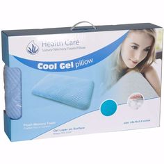 the cool gel pillow is packaged in a blue box and ready to be used as a pillow