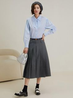 This is a feminine and romantic skirt by LANGSON that is made out of high quality polyester 100% fabric. With design detail of pleated detail for flared silhouette, it gives a trendy and feminine look. - Flared silhouette with overall pleats- Double belt loop on the waist- Feminine and modern mood Chic A-line Skirt For Semi-formal Occasions, Feminine A-line Pleated Skirt, Chic Formal Mini Skirt With Accordion Pleats, Chic Formal Mini Skirt With Pleated Waist, Chic Flared Mini Skirt For Office, Elegant Spring Mini Skirt With Accordion Pleats, Office A-line Pleated Bottoms, Chic A-line Mini Skirt With Pleated Hem, Voluminous A-line Skirt With Pleated Hem