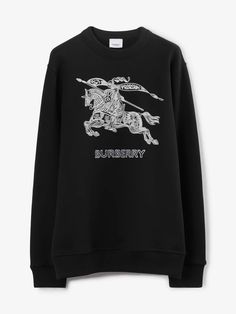 Embroidered EKD Cotton Sweatshirt in Black - Men | Burberry® Official Burberry Sweatshirt, Crewneck Men, Burberry Outfit, Brand Book, Band Collar, Burberry Men, Womens Backpack, Drop Shoulder, Wardrobe Staples